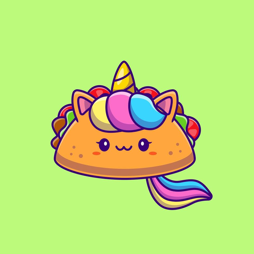 linda unicornio taco dibujos animados vector icono ilustración. animal comida icono concepto aislado prima vector. plano dibujos animados estilo