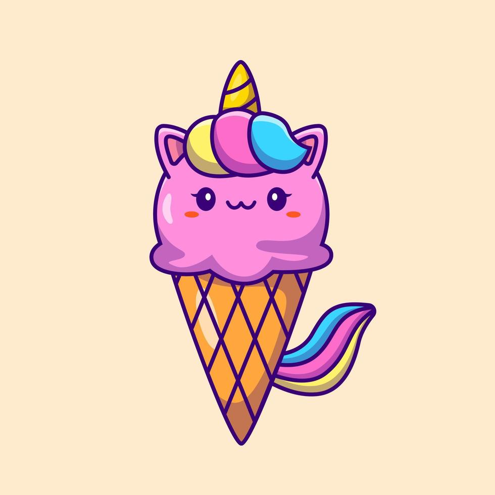 Cute Unicorn Ice Cream Cartoon Vector Icon Illustration. Animal Food Icon Concept Isolated Premium Vector. Flat Cartoon Style