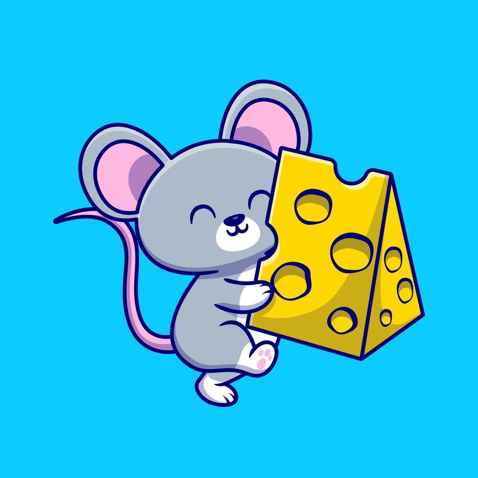 Cute Mouse Holding Cheese Cartoon Vector Icon Illustration. Animal Food Icon Concept Isolated Premium Vector. Flat Cartoon Style