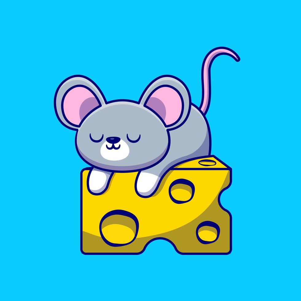 linda ratón dormido en queso dibujos animados vector icono ilustración. animal comida icono concepto aislado prima vector. plano dibujos animados estilo