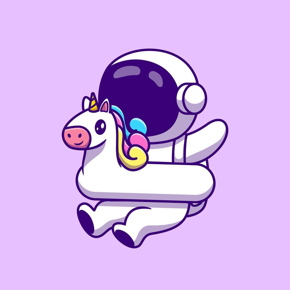 Cute Astronaut Wearing Unicorn Swimming Tires Cartoon Vector Icon Illustration. Astronaut Summer Icon Concept Isolated Premium Vector. Flat Cartoon Style