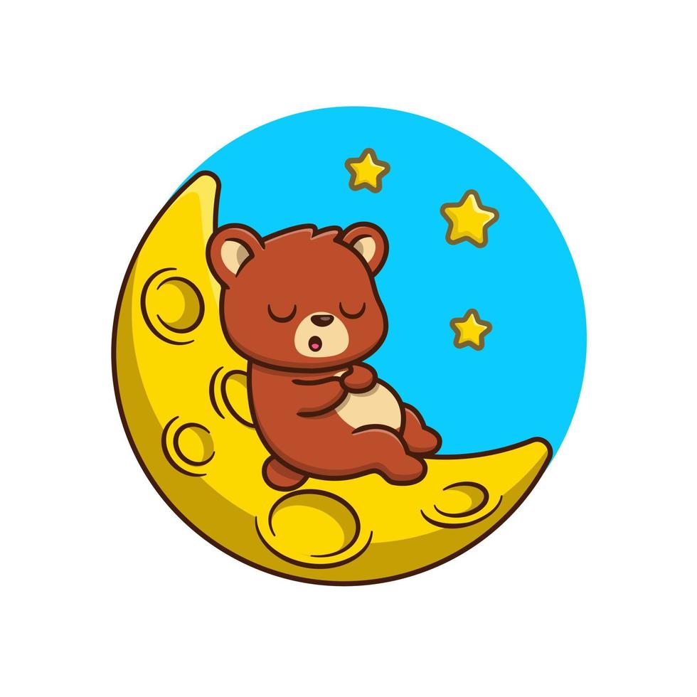 Cute Bear Sleeping On Moon Cartoon Vector Icon Illustration. Animal Nature Icon Concept Isolated Premium Vector. Flat Cartoon Style