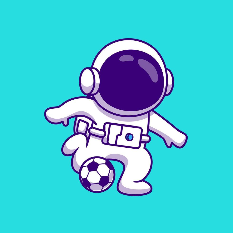 Cute Astronaut Playing Football Soccer Cartoon Vector Icon Illustration. Science Sport Icon Concept Isolated Premium Vector. Flat Cartoon Style