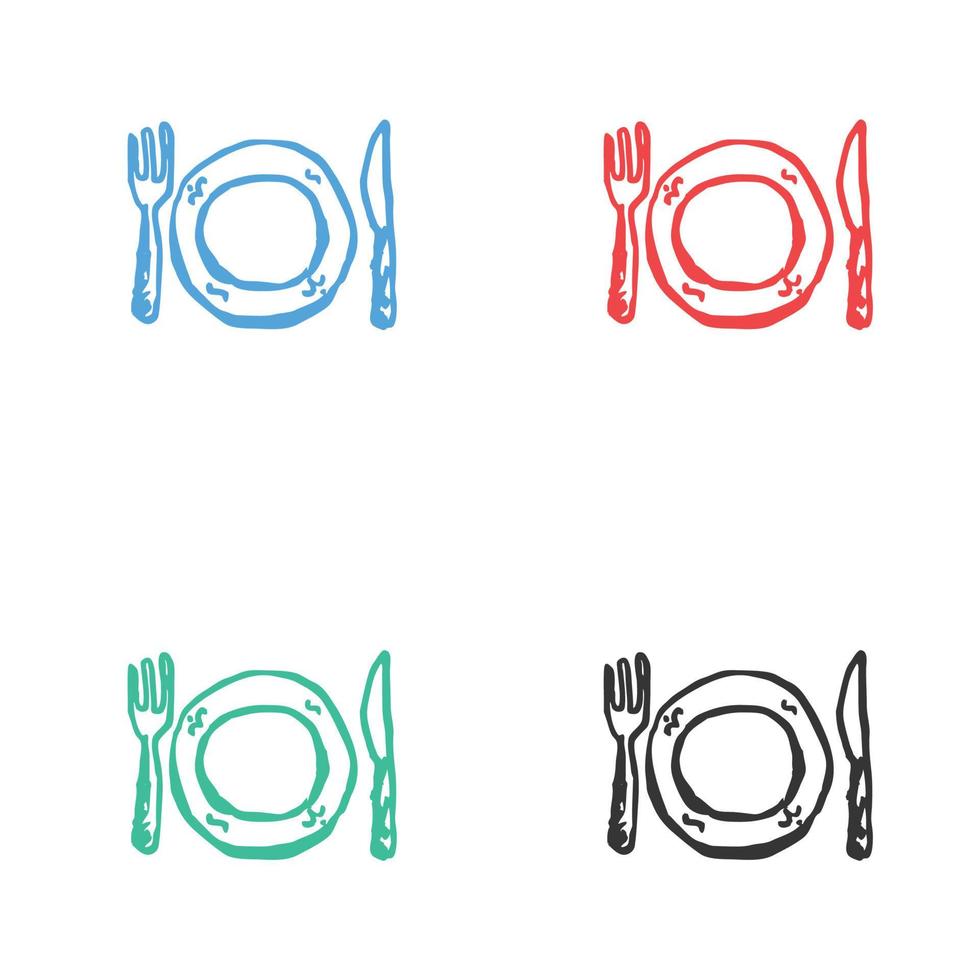 cuchillería icono, cuchara, tenedores, cuchillo, plato icono, vajilla línea icono. cena, utensilio, mesa ajuste vector íconos en múltiple colores