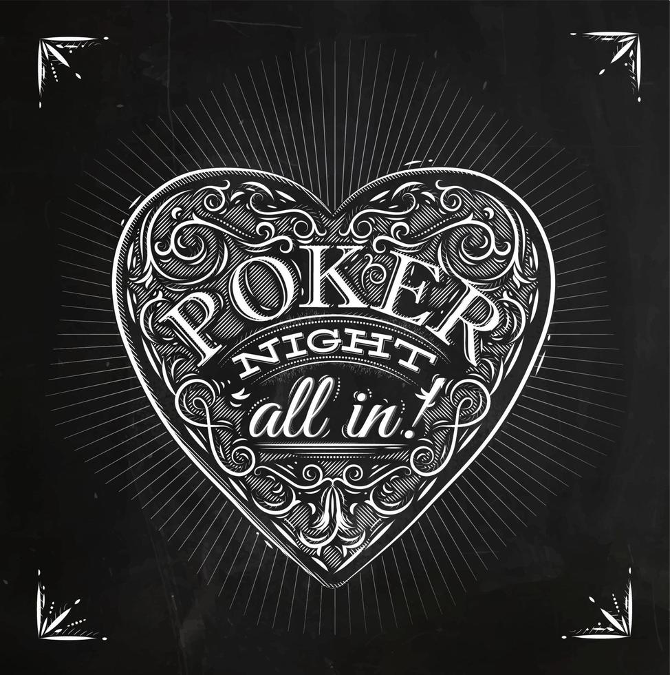 Sign chirwa in vintage style lettering poker night all in drawing with chalk on the blackboard vector