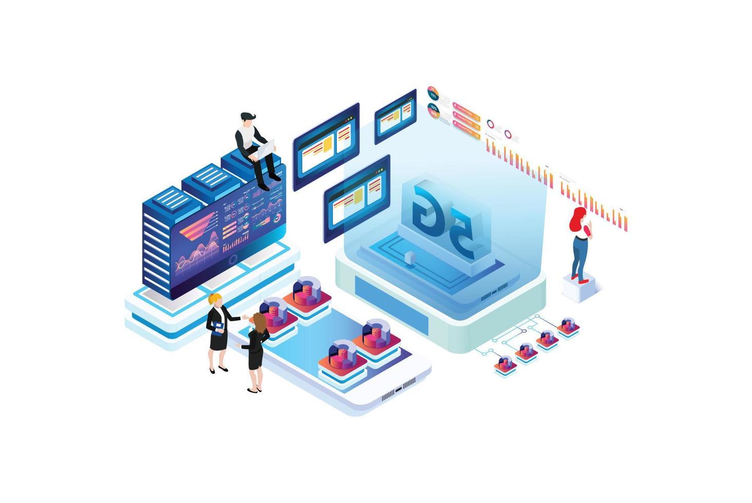 moderno isométrica 5g Internet velocidad tecnología. en línea establecido vector ilustración adecuado para diagramas, infografía, juego activo, y otro gráfico relacionado bienes