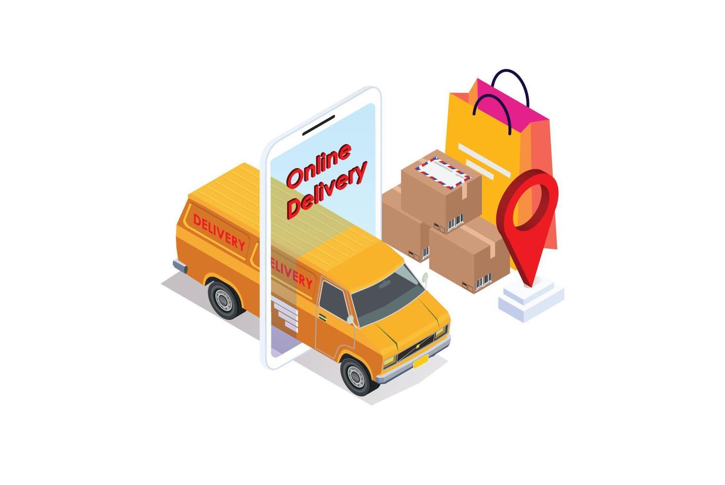 Modern Isometric Smart online store delivery, Suitable for Diagrams, Infographics, Book Illustration, Game Asset, And Other Graphic Related Assets in isolated white background vector