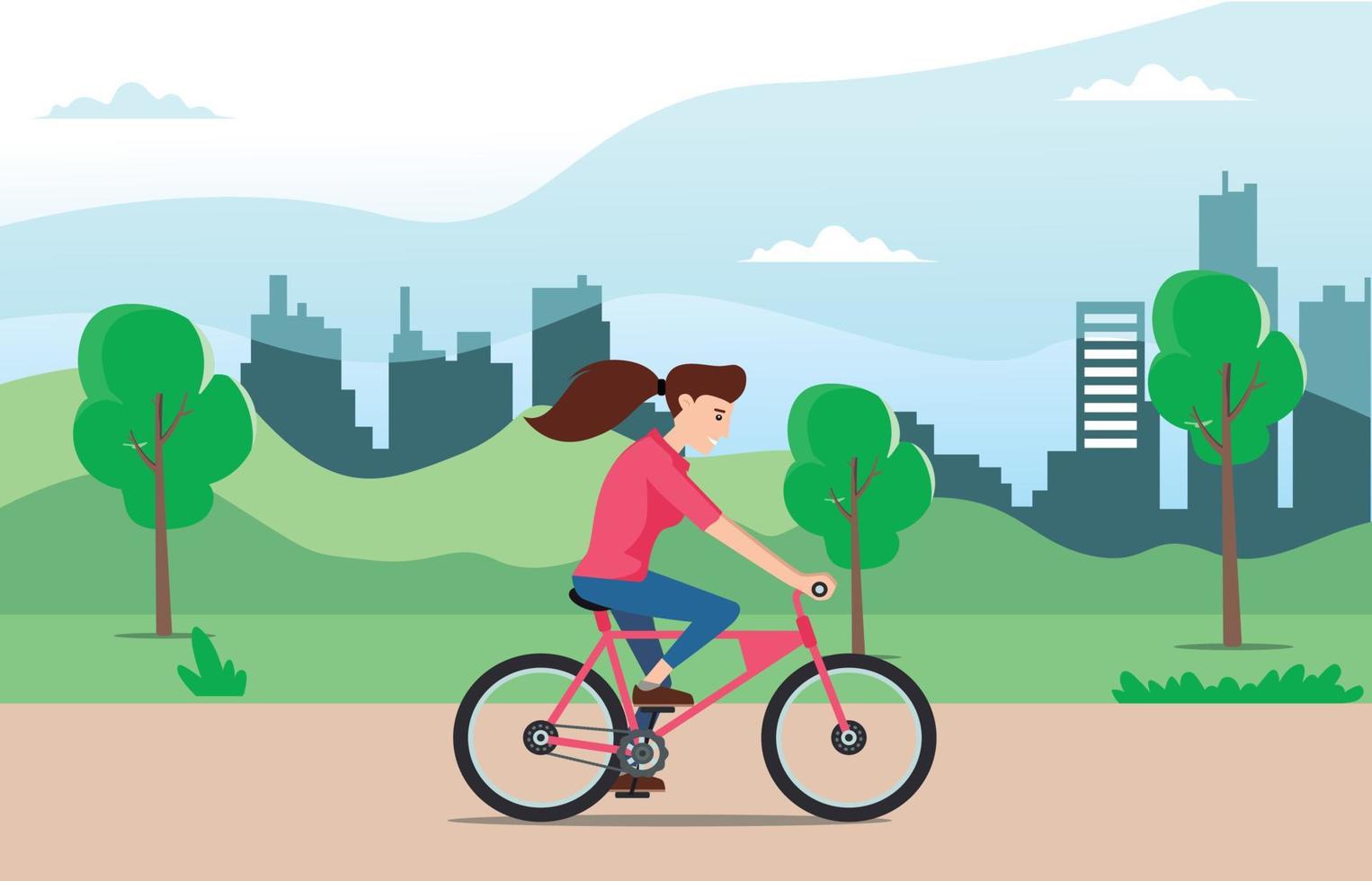 Young people rides a sports bike on a park road, Vector Illustration Suitable for Diagrams, Infographics, Game Asset, And Other Graphic Asset