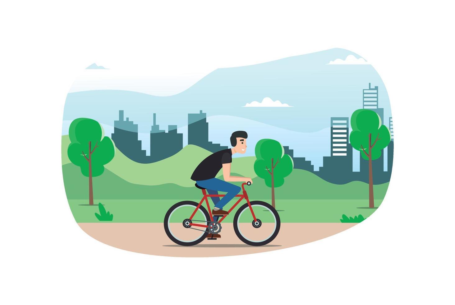 joven personas paseos un Deportes bicicleta en un parque camino, vector ilustración adecuado para diagramas, infografía, juego activo, y otro gráfico activo