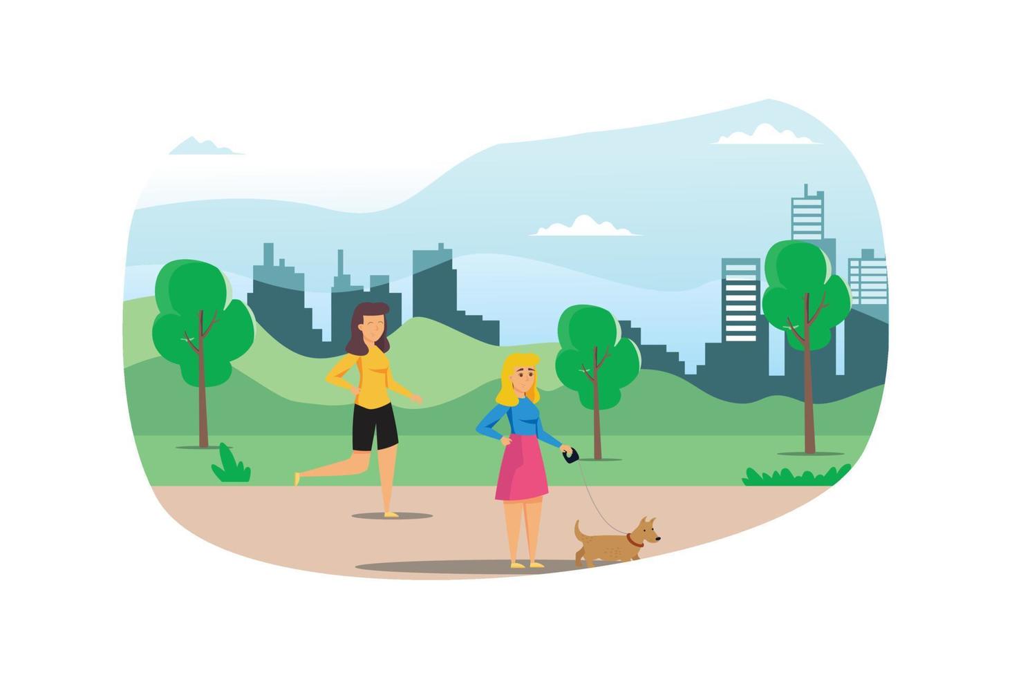 Illustration Young people doing physical activity outdoors at the park, they are running, cycling and bring the dog, healthy lifestyle Suitable for Diagrams, Infographics, And Other Graphic Asset vector