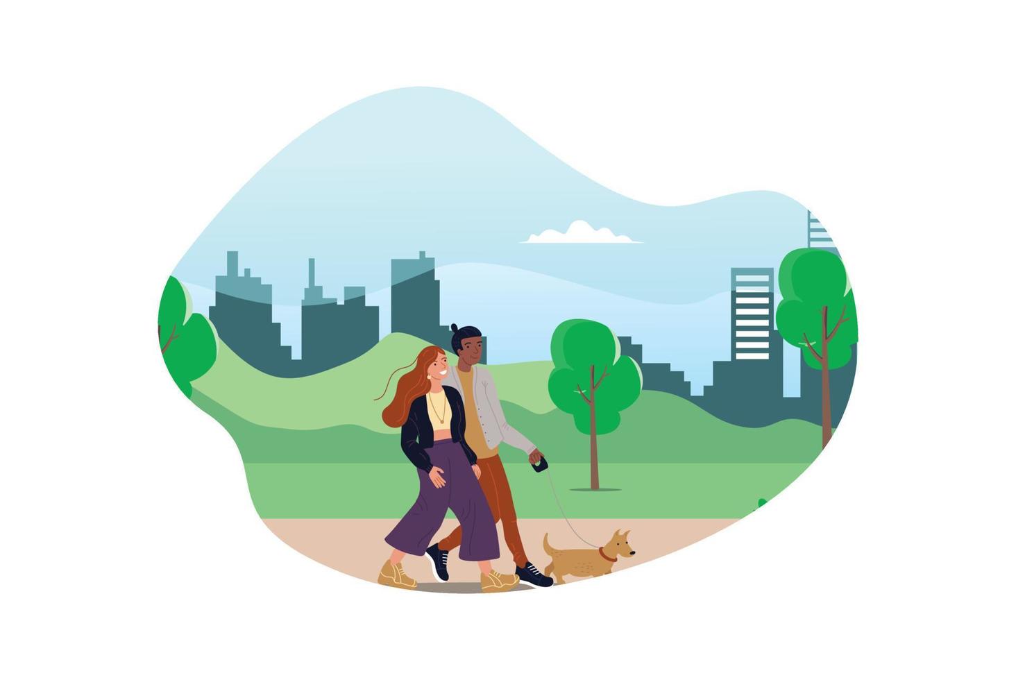 Illustration Young people doing physical activity outdoors at the park, they are running, cycling and bring the dog, healthy lifestyle Suitable for Diagrams, Infographics, And Other Graphic Asset vector