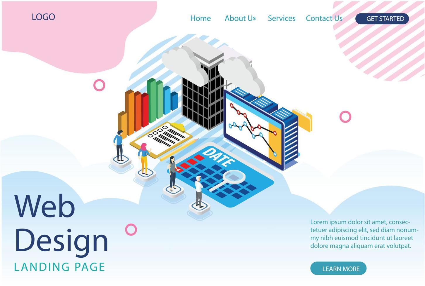 Modern Isometric Web Landing Page Data Statistics Report Illustration, Web Banners, Suitable for Diagrams, Infographics, Book Illustration, Game Asset, And Other Graphic Related Assets vector