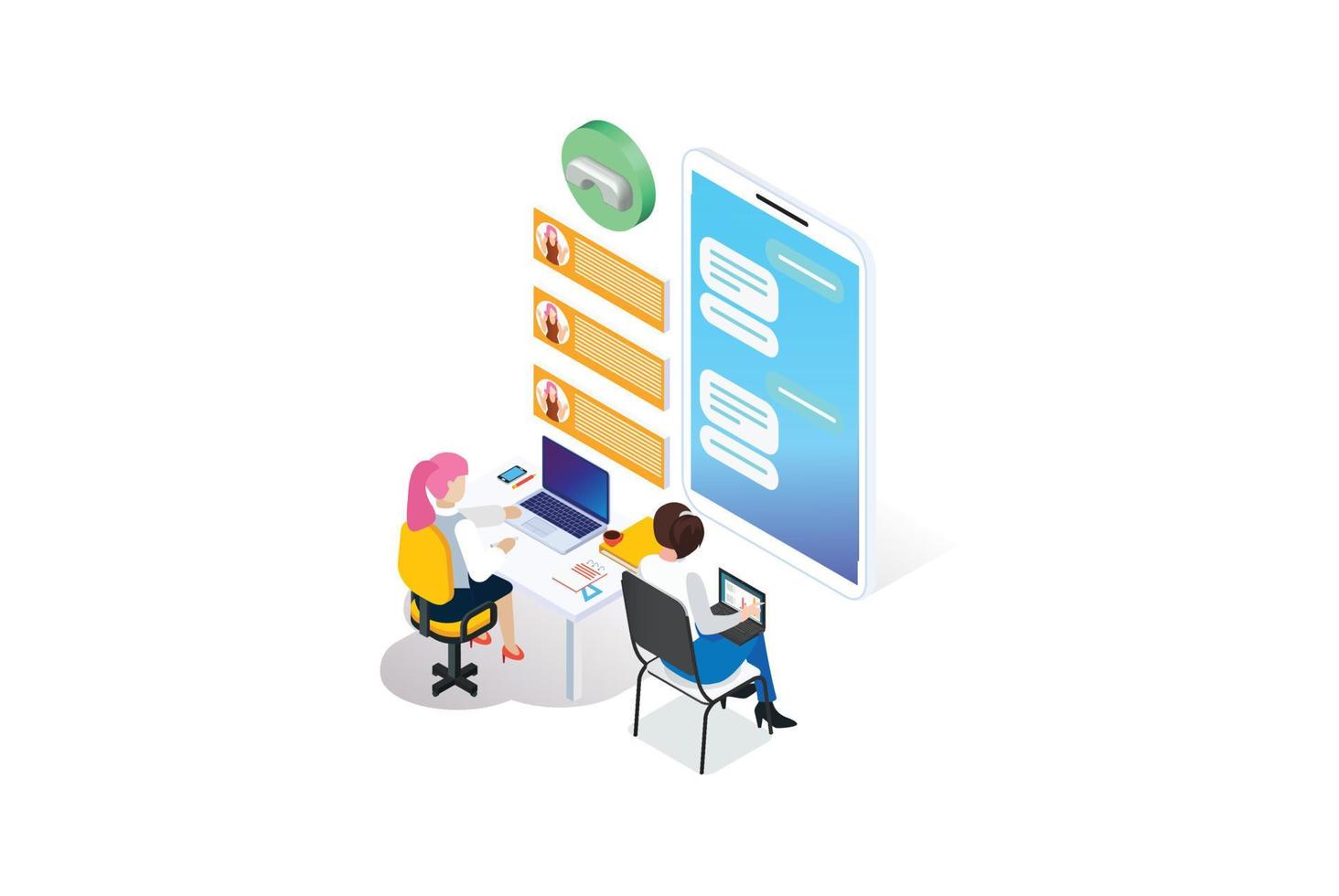 Modern isometric Web page design template for 24-7 call center support. Isometric 24 hours open customer service, Support or CRM. Suitable for Infographics, And Other Graphic assets vector