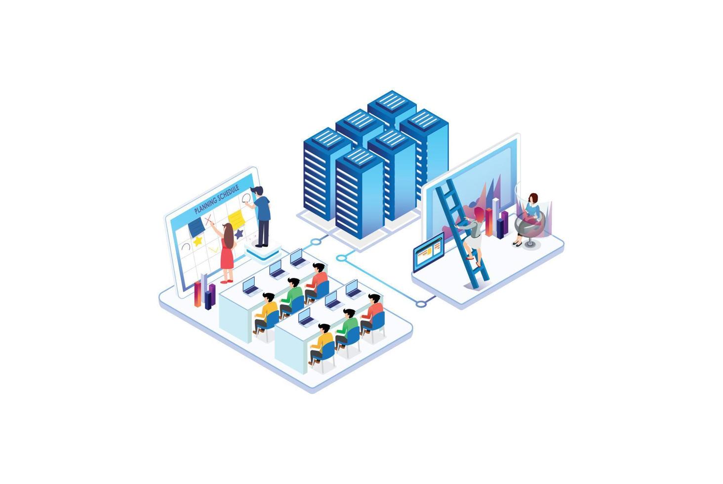 ISometric Activity People in coworking office concept design. Can use for web banner, infographics, hero images. Flat isometric illustration isolated on white background. vector
