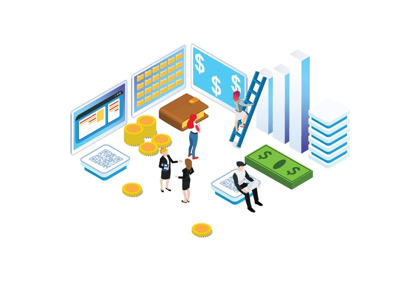 Modern Isometric Data Analysis Illustration, Web Banners, Suitable for Diagrams, Infographics, Book Illustration, Game Asset, And Other Graphic Related Assets vector