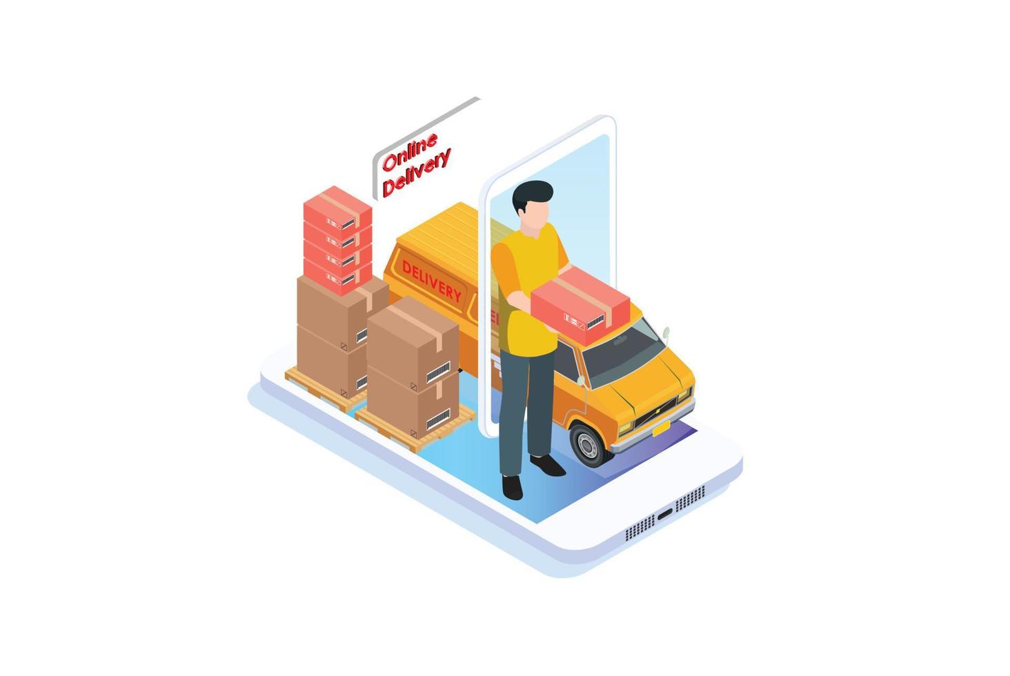 Modern Isometric Smart online store delivery, Suitable for Diagrams, Infographics, Book Illustration, Game Asset, And Other Graphic Related Assets in isolated white background vector