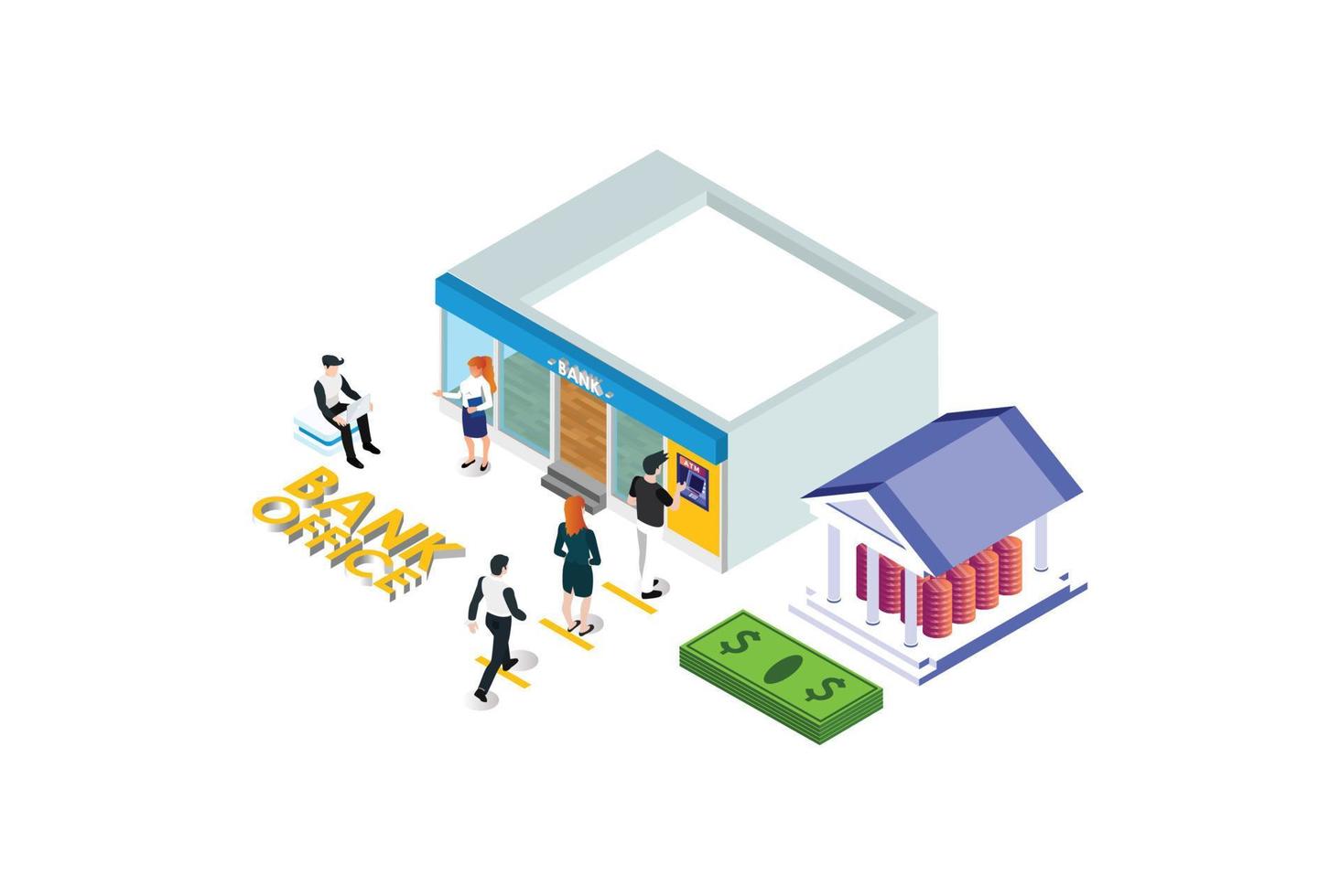 Bank Office Reception Service meeting Client Isometric People work Suitable for Diagrams, Infographics, Book Illustration, Game Asset, And Other Graphic Related Assets in isolated white background vector