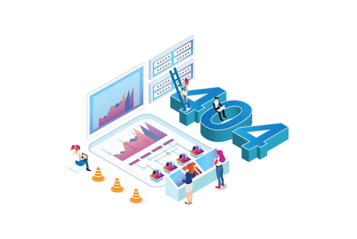 moderno isométrica sitio web debajo construcción con 404 error. lata utilizar para web bandera, infografía, héroe imágenes plano isométrica vector ilustración aislado en blanco antecedentes.