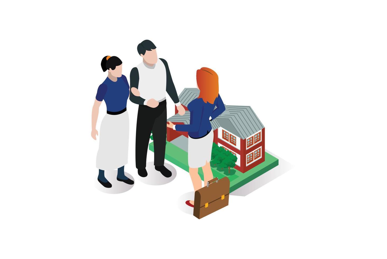 Modern isometric Mortgage to invest, characters and real estate property, loan on real estate to buy. Character and agent for invest on rent, Suitable for Game Asset, And Other Graphic Related Assets vector