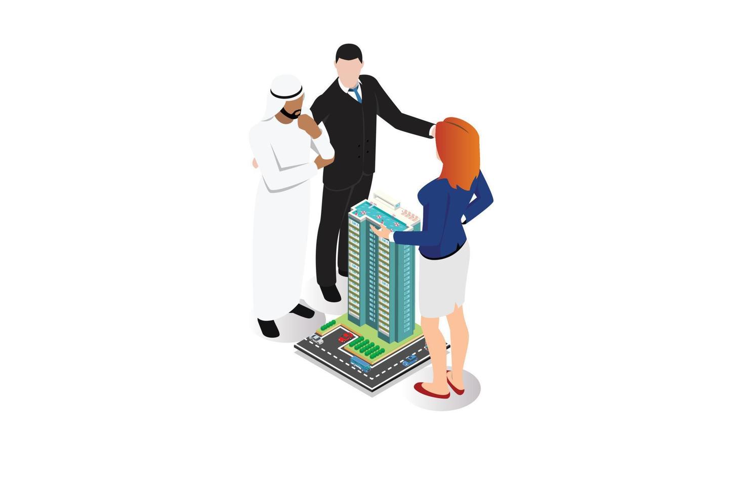 Modern isometric Mortgage to invest, characters and real estate property, loan on real estate to buy. Character and agent for invest on rent, Suitable for Game Asset, And Other Graphic Related Assets vector