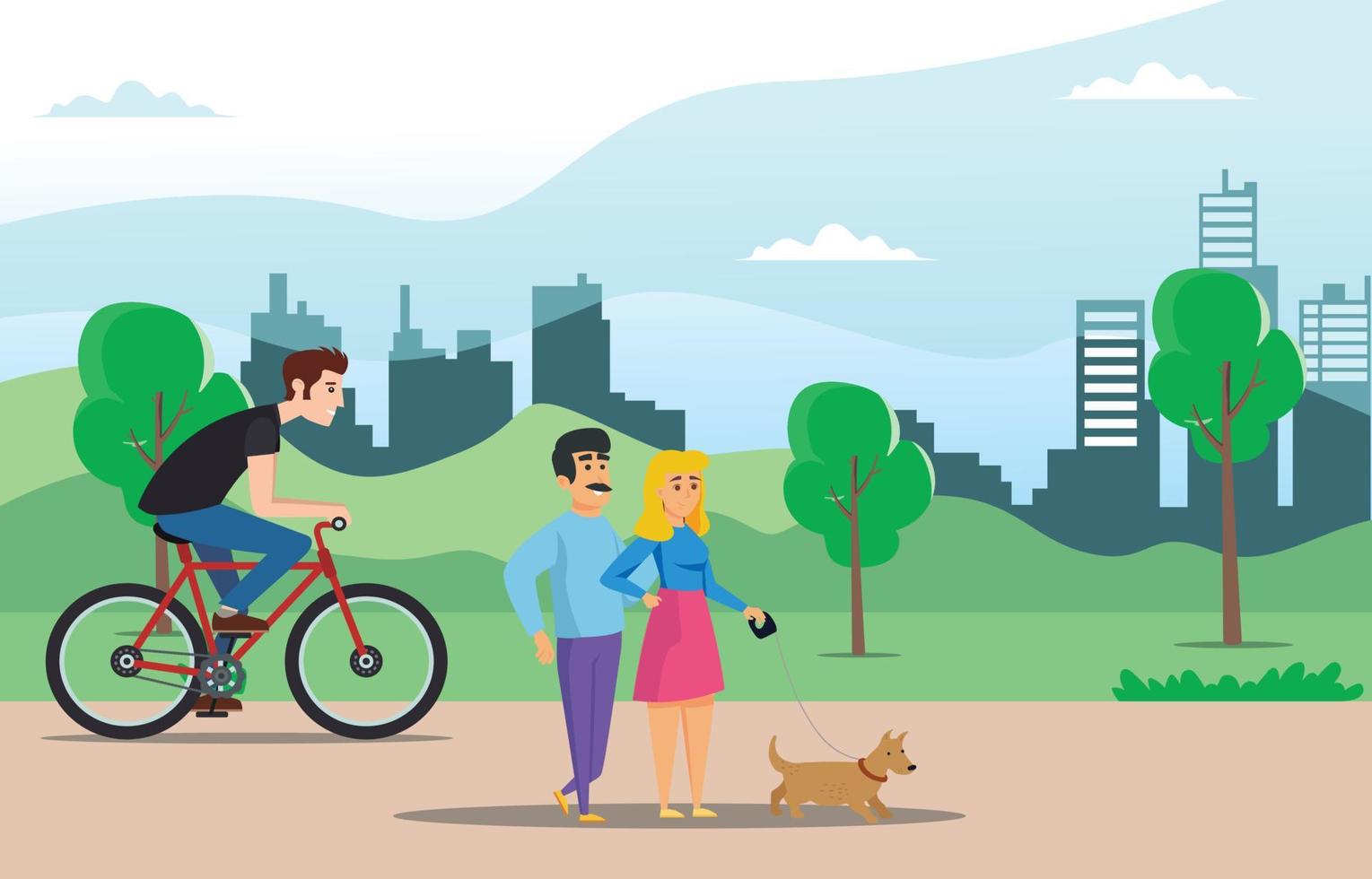 joven personas paseos un Deportes bicicleta en un parque camino, vector ilustración adecuado para diagramas, infografía, juego activo, y otro gráfico activo