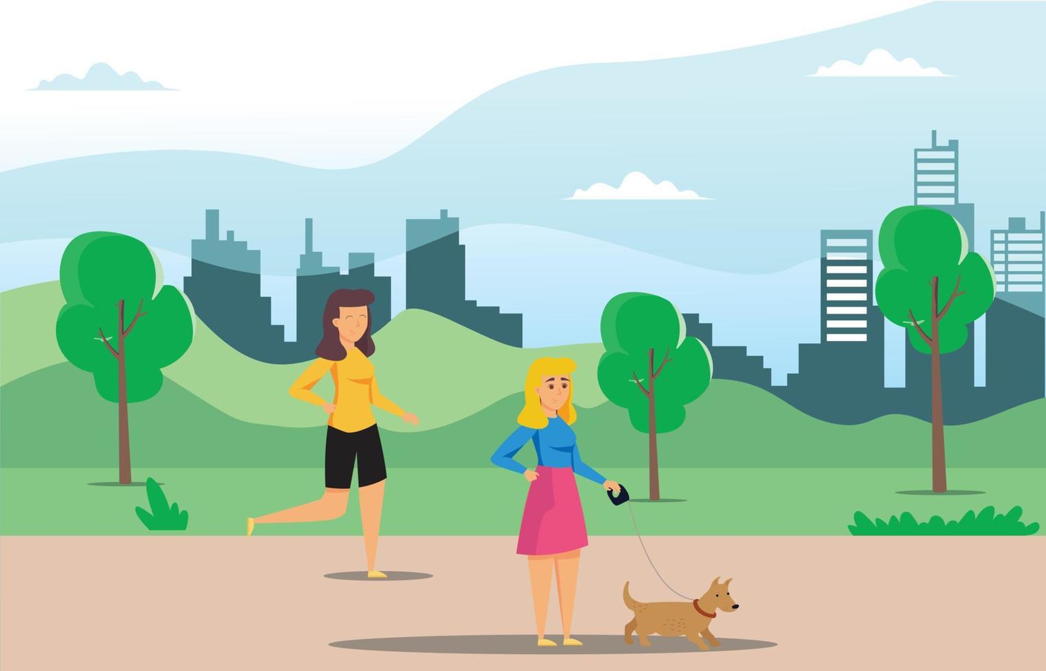 Illustration Young people doing physical activity outdoors at the park, they are running, cycling and bring the dog, healthy lifestyle Suitable for Diagrams, Infographics, And Other Graphic Asset vector