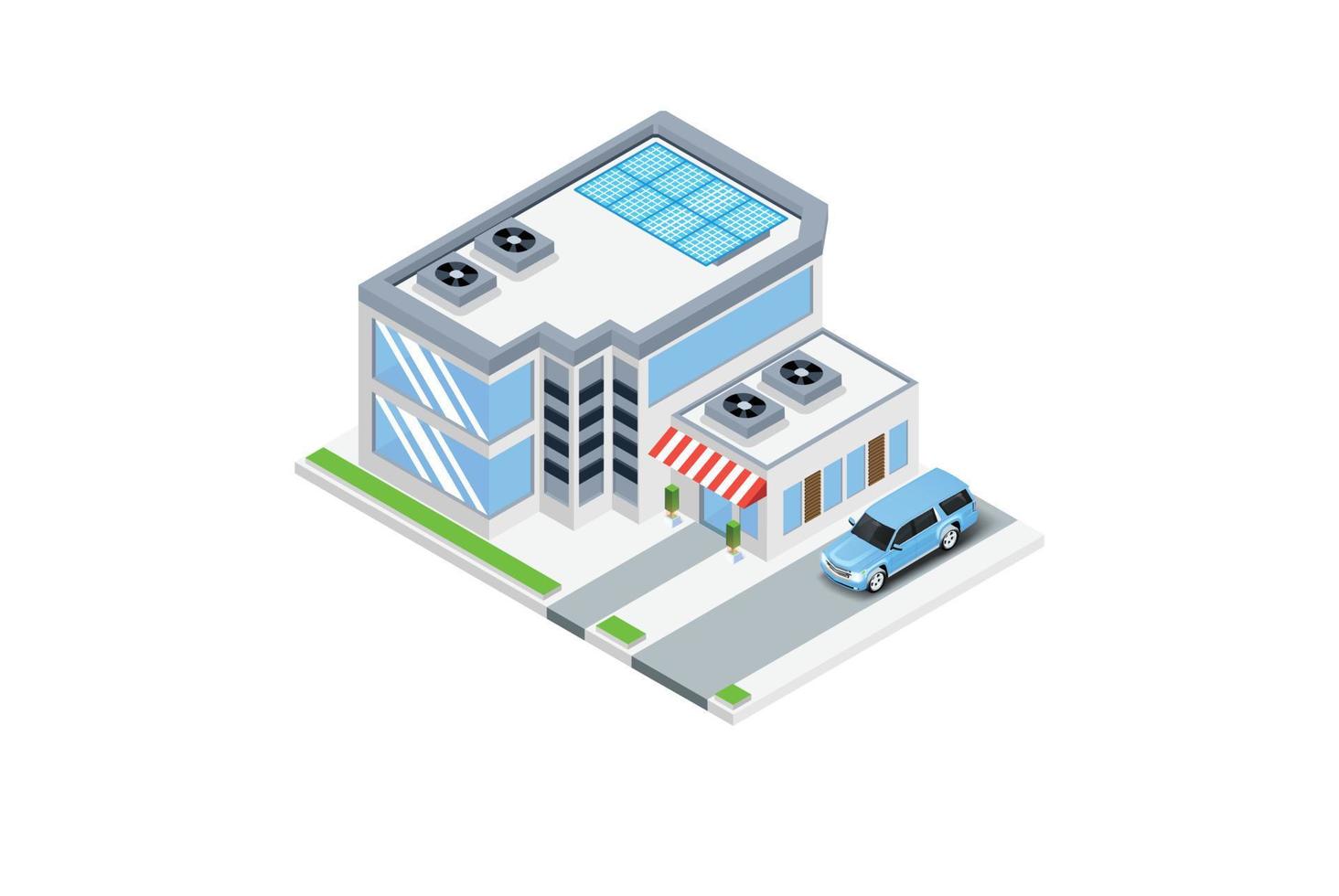 Modern Luxury Isometric Green Eco Friendly House With Solar Panel, Suitable for Diagrams, Infographics, Illustration, And Other Graphic Related AssetsWeb vector