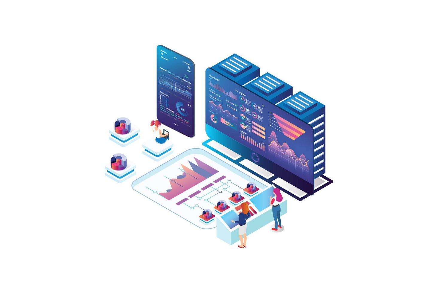 Isometric Technology Data Analysis Illustration, Web Banners, Suitable for Diagrams, Infographics, Book Illustration, Game Asset, And Other Graphic Related Assets vector