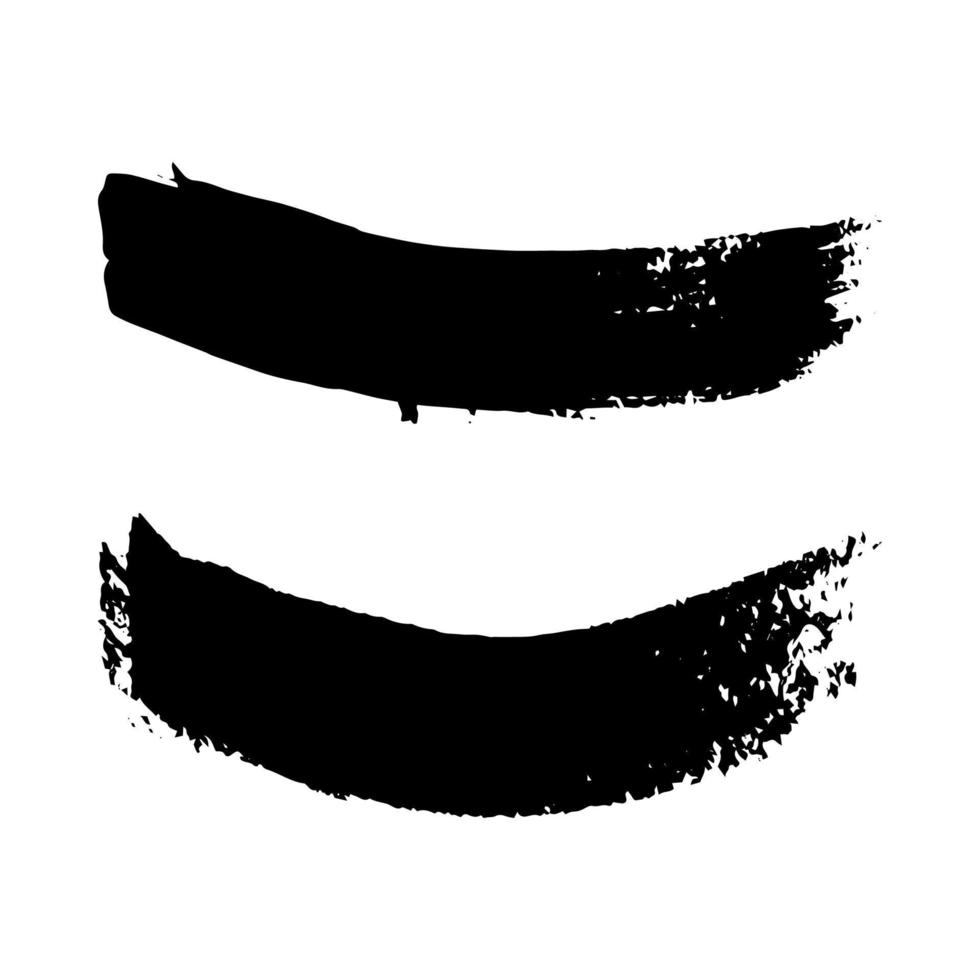 Black grunge brush strokes. Two painted wavy ink stripes. Ink spot isolated on white background. Vector illustration