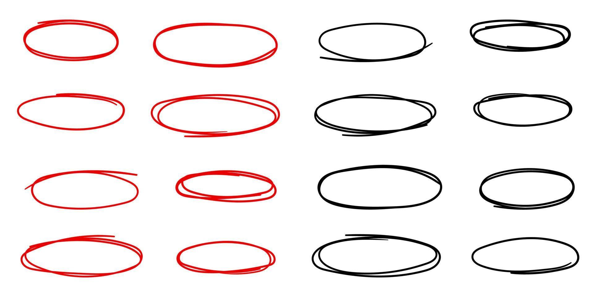 Set of red and black circle line sketch vector