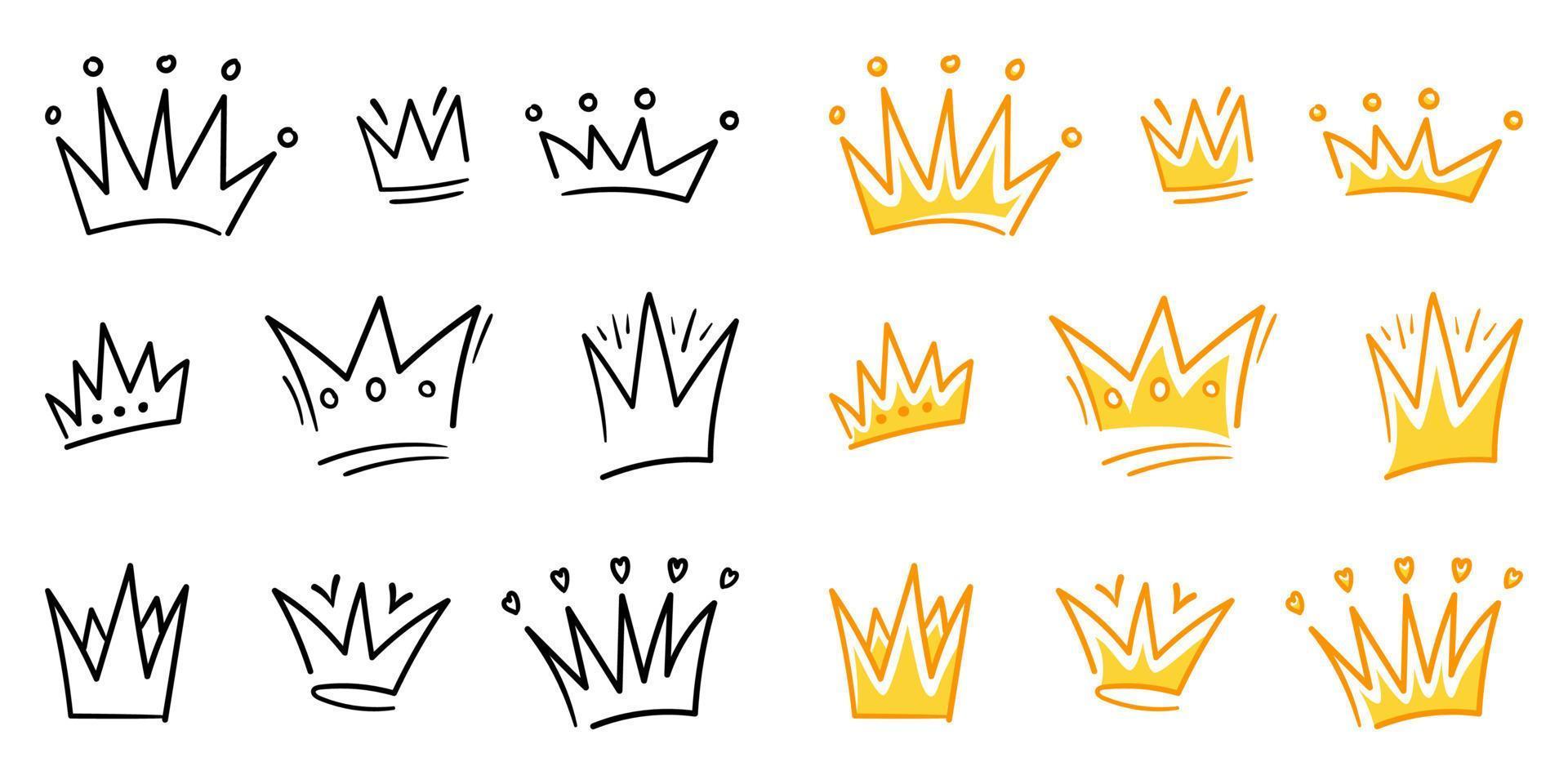 Set of doodle Crown sketch, hand drawn style vector