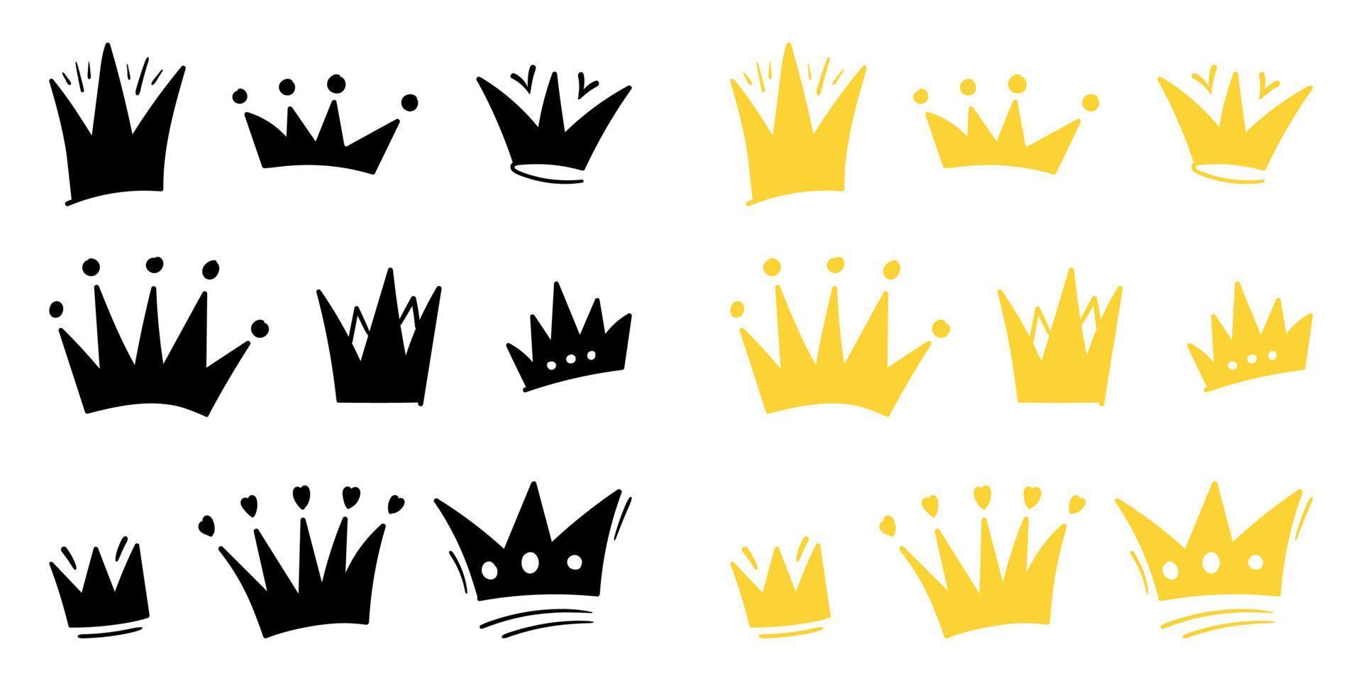 Set of doodle Crown sketch, hand drawn style vector