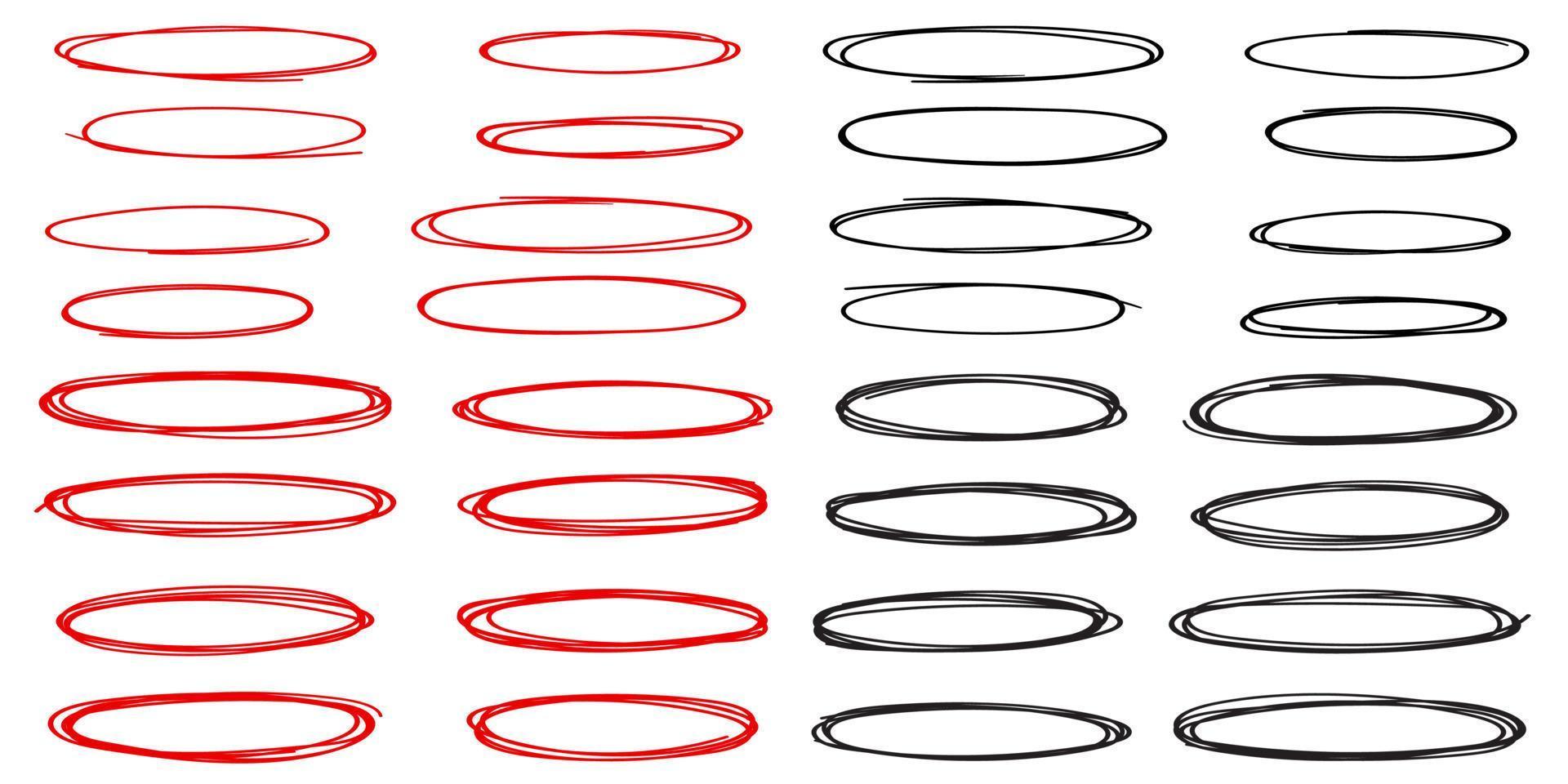 Set of red and black circle line sketch vector