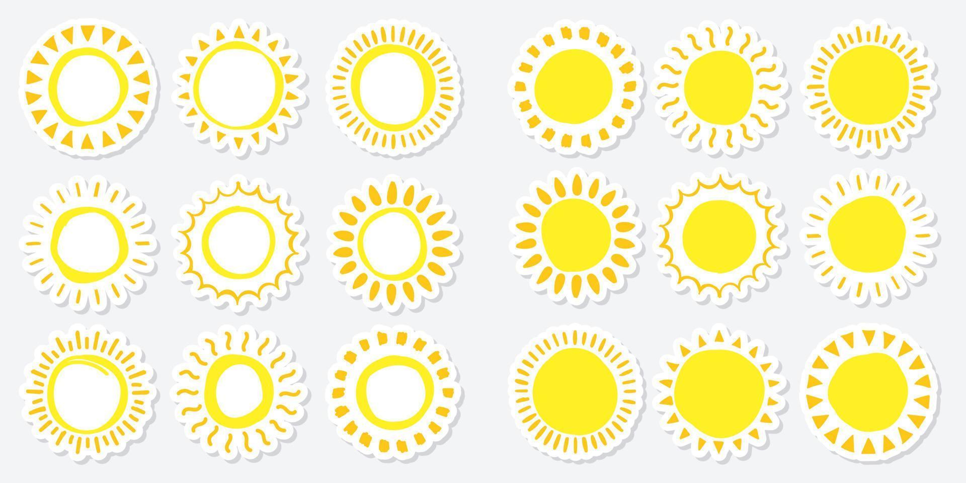 Set of doodle suns sketch, hand drawn style vector