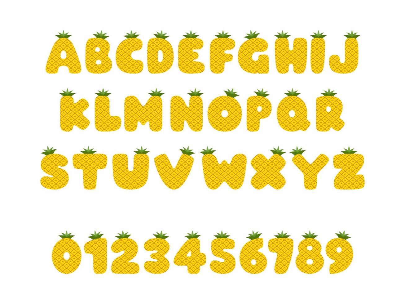 Pineapple font, english letters from A to Z with number 0 to 9 vector