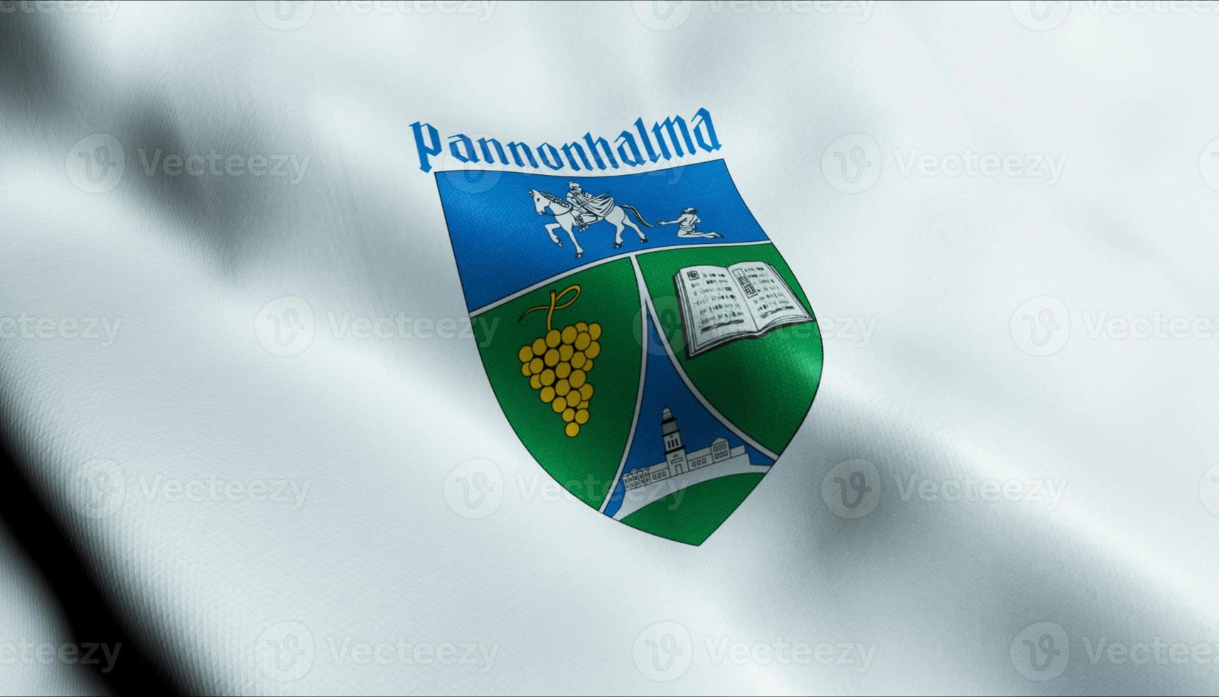 3D Render Waving Hungary City Flag of Pannonhalma Closeup View photo
