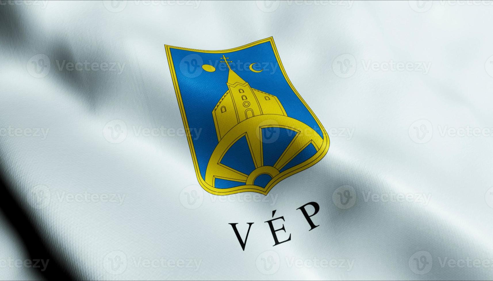 3D Render Waving Hungary City Flag of Vep Closeup View photo