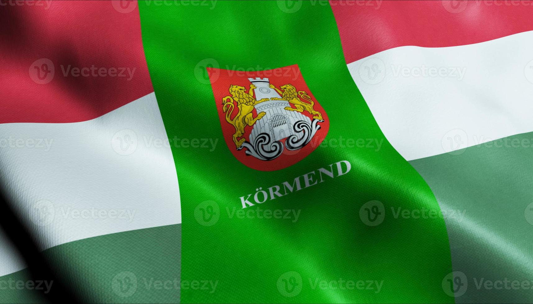 3d hacer ondulación Hungría ciudad bandera de kormend de cerca ver foto