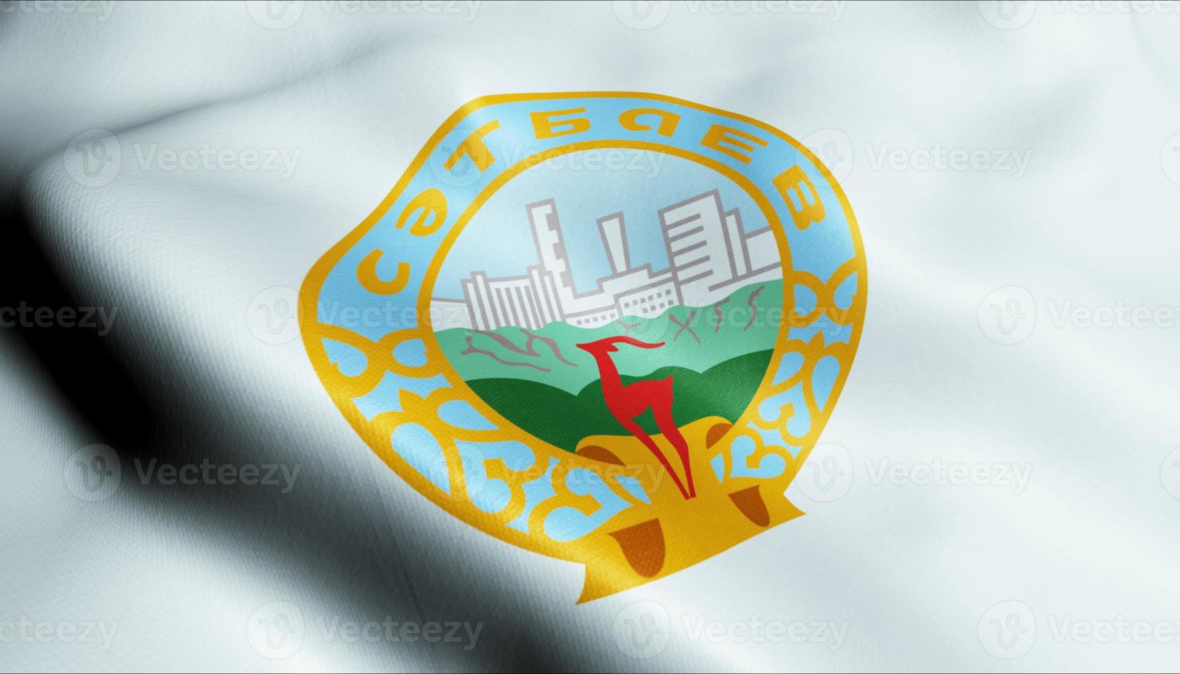 3D Waving Kazakhstan City Flag of Satbayev Closeup View photo