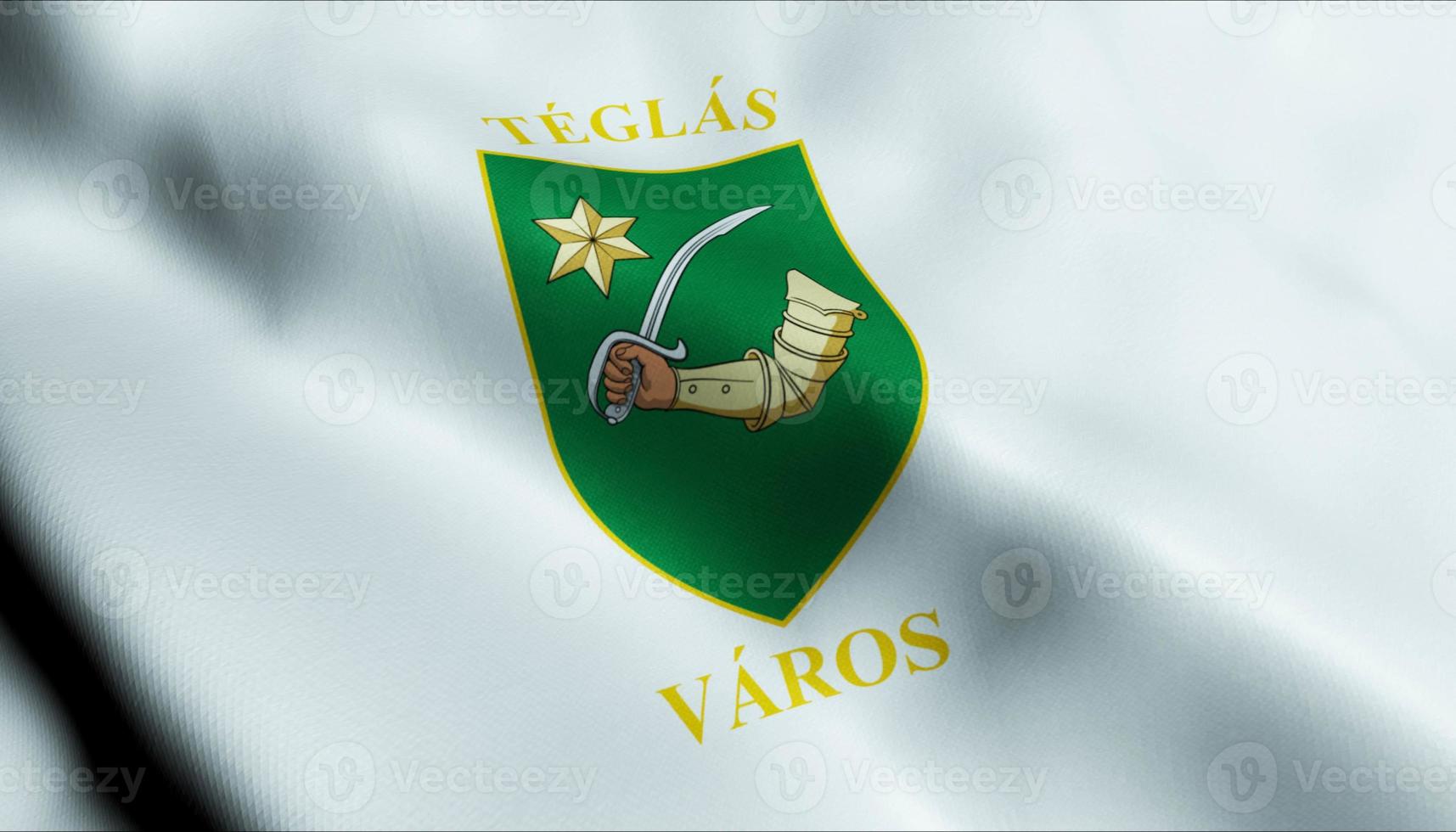 3D Render Waving Hungary City Flag of Teglas Closeup View photo