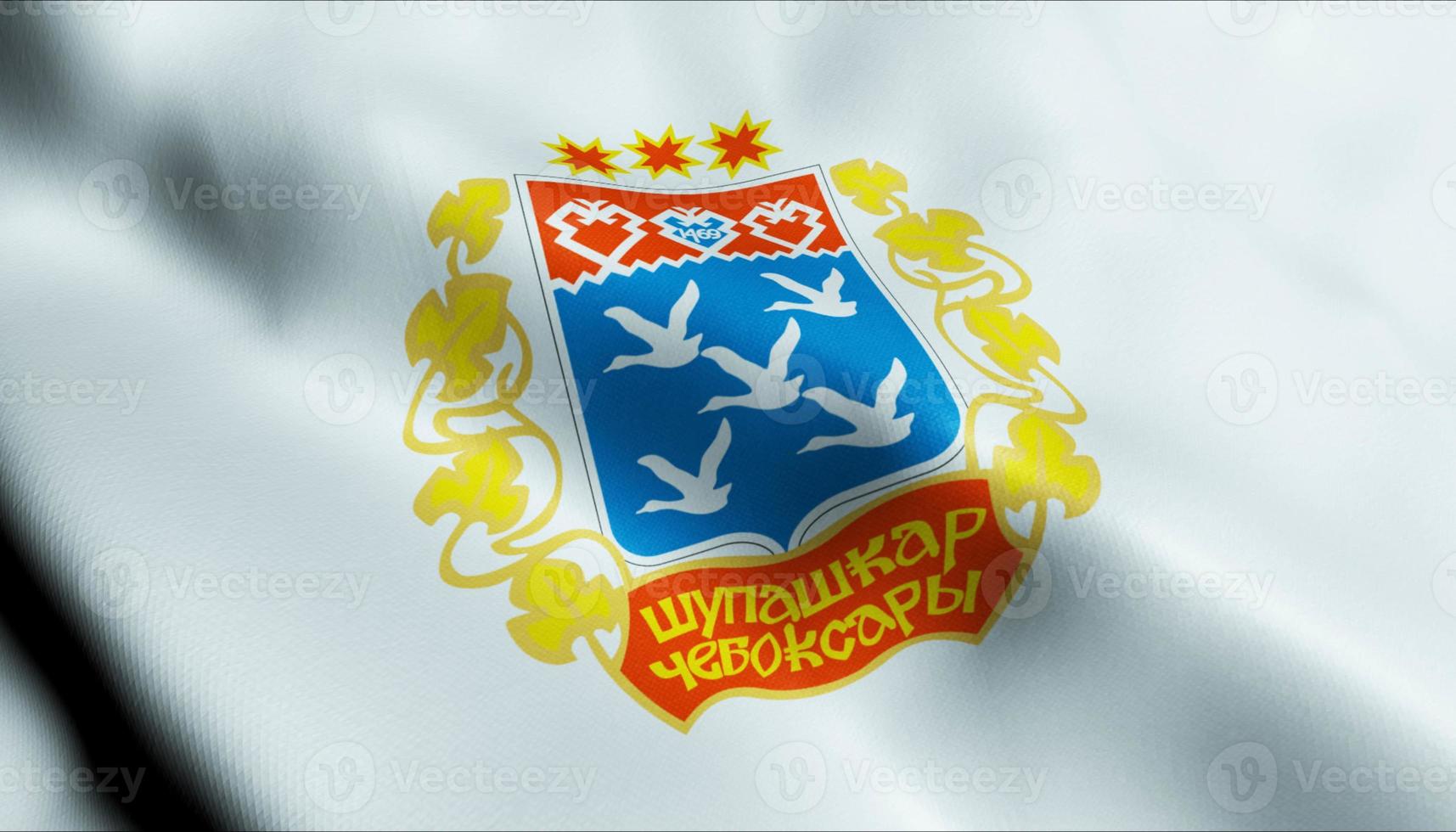 3D Waving Russia City Flag of Cheboksary Closeup View photo