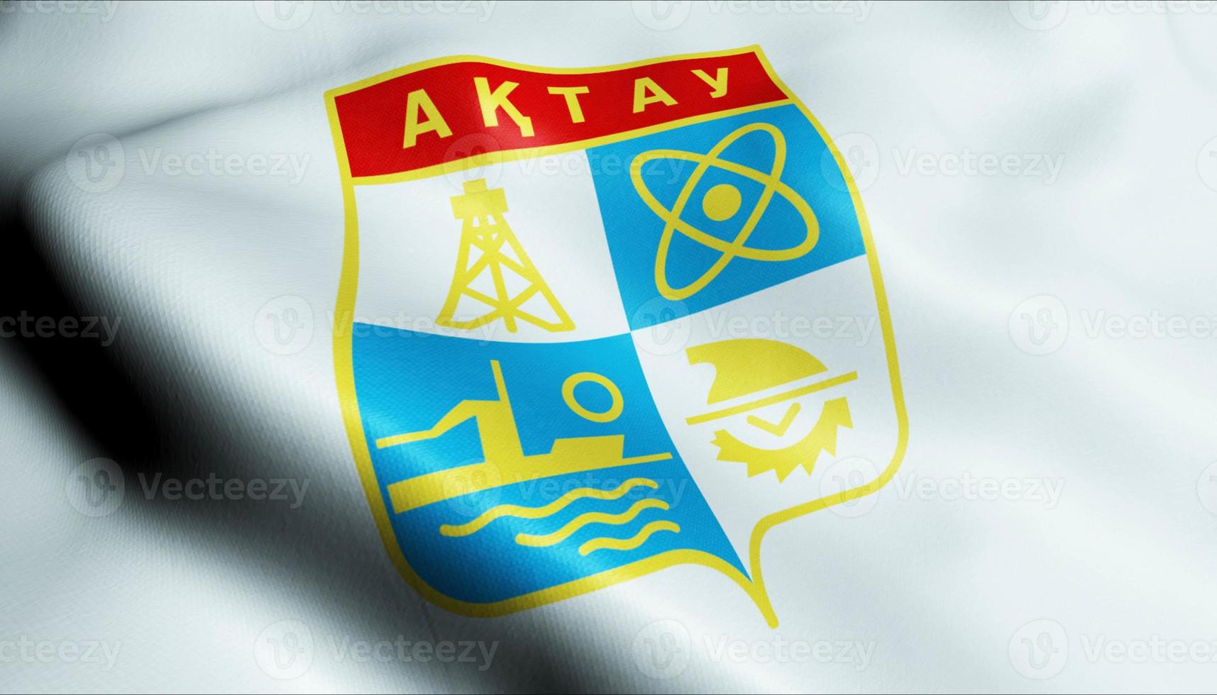 3D Waving Kazakhstan City Flag of Aktau Closeup View photo