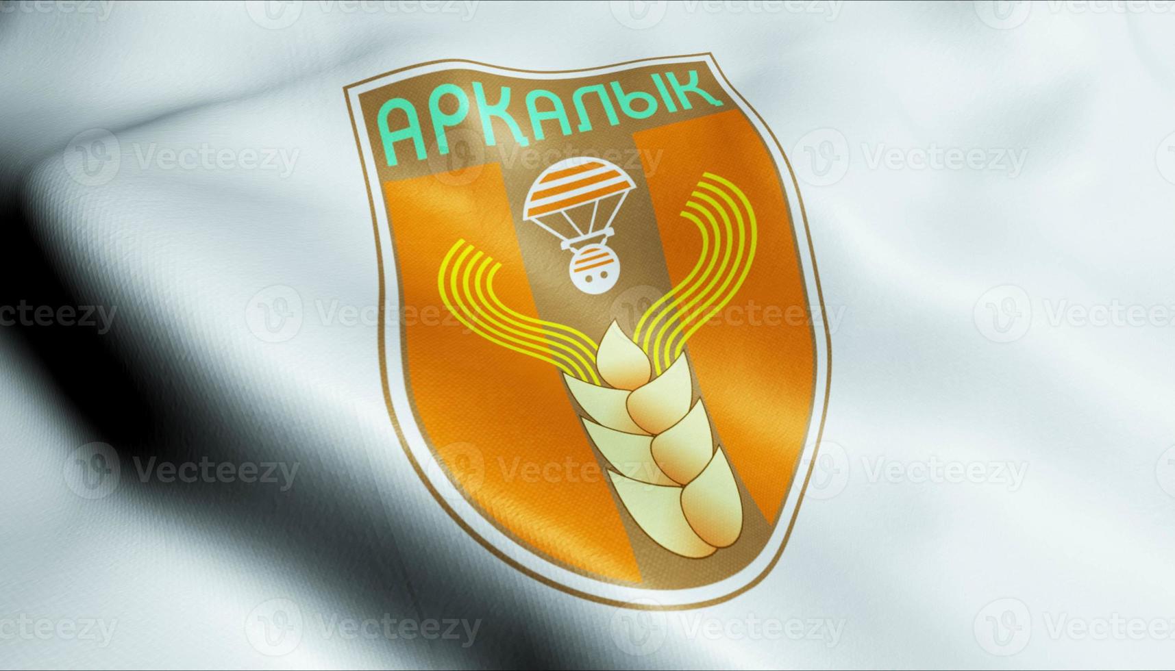 3D Waving Kazakhstan City Flag of Arkalyk Closeup View photo