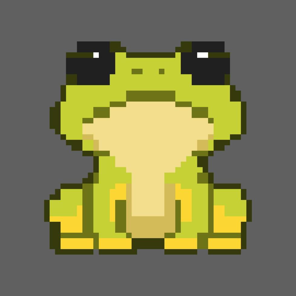 Vector cute green leaf frog with teary eyes pixel art, perfect for stickers