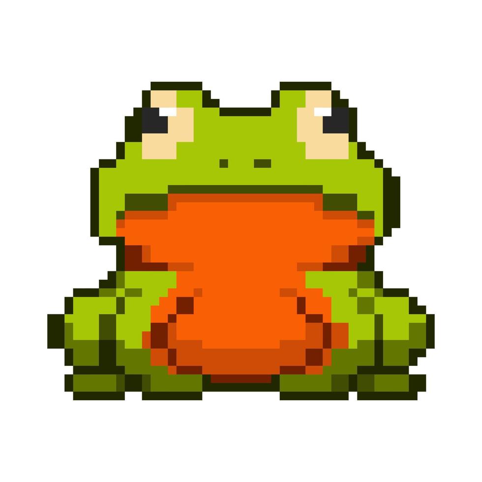 Vector cute and adorable bright green frog pixel art style suitable for sticker and decoration