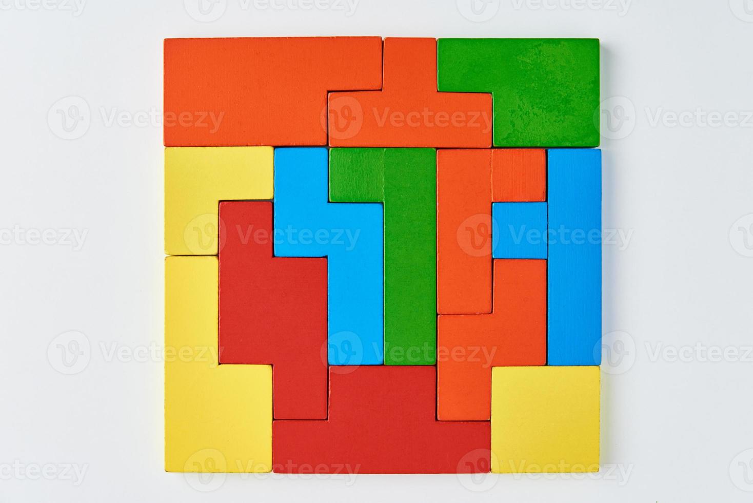 Different wooden blocks on white background. photo