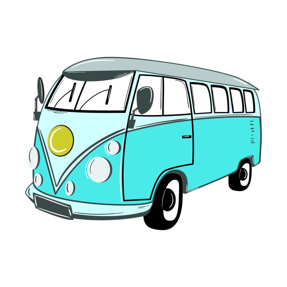 Turquoise travel bus in flat technique vector