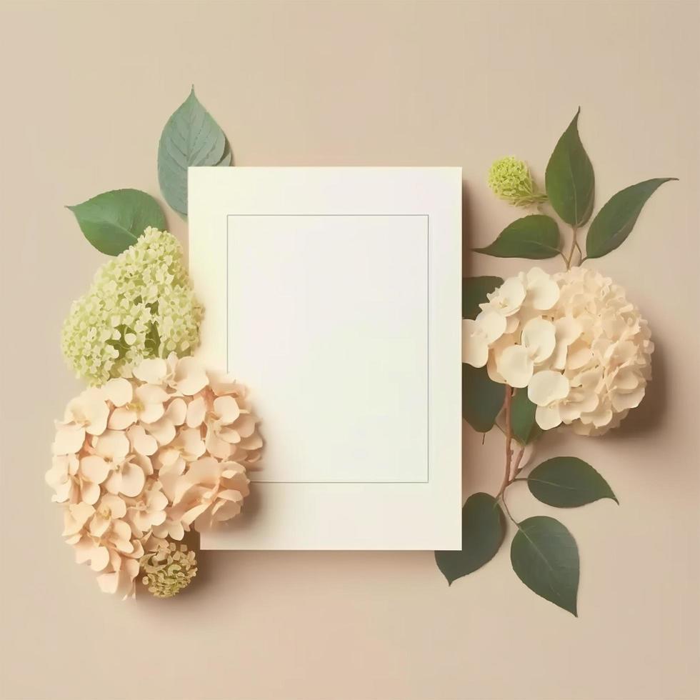 blank white wedding invitation card with flower photo