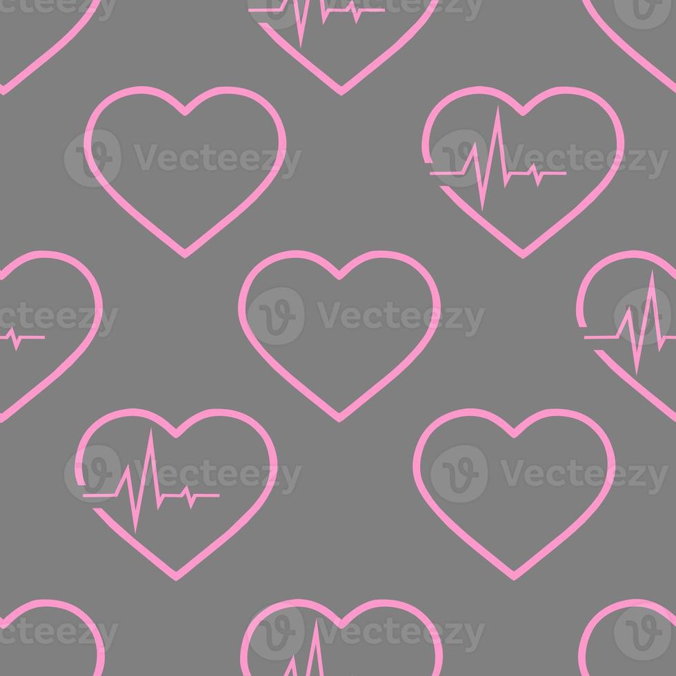 simple seamless pattern of pink hearts on a gray background, texture, design photo