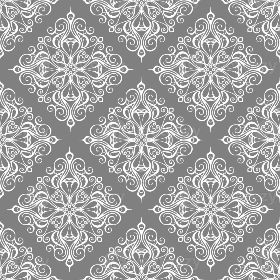 seamless graphic pattern, tile with abstract geometric white ornament on gray background, texture, design photo